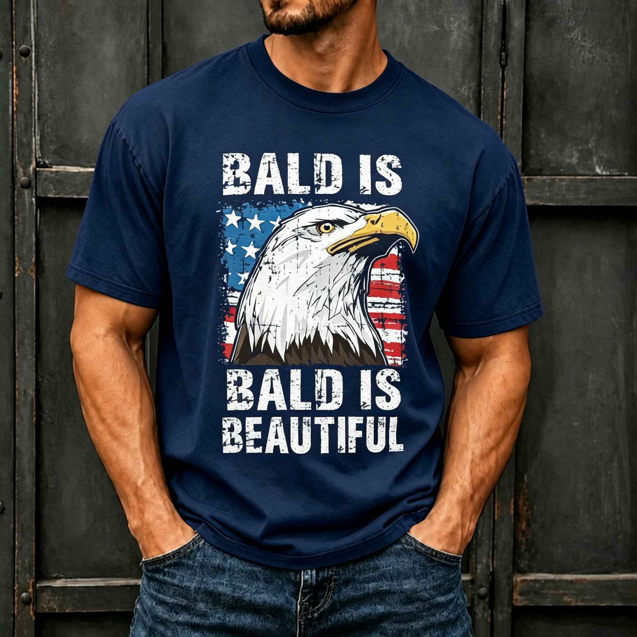 Grunge Bald Eagle American Flag  Patriotic Humor Print Oversized Crew Neck Men Basic T-Shirt