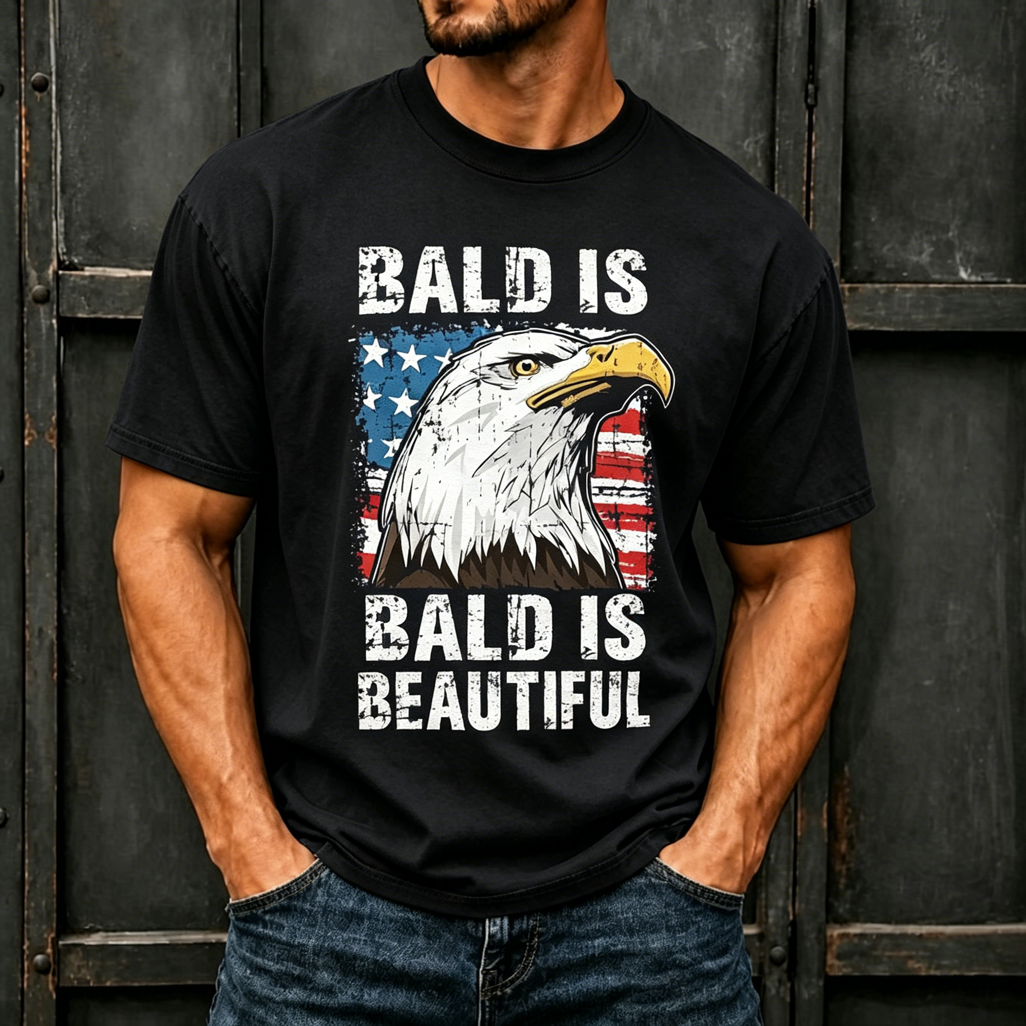 Grunge Bald Eagle American Flag  Patriotic Humor Print Oversized Crew Neck Men Basic T-Shirt