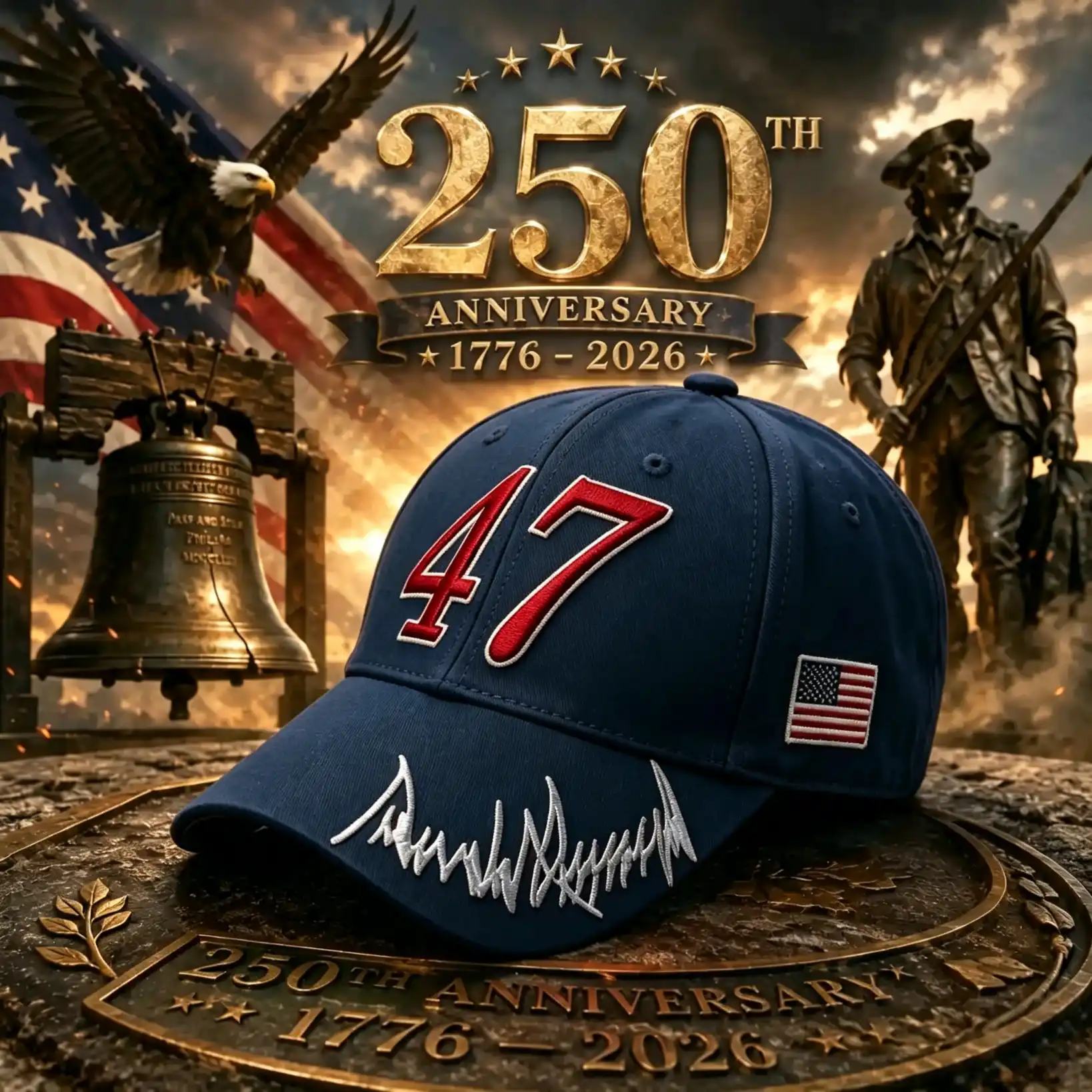 Unisex 47 Signature Embroidery US Flag Patriotic Baseball Cap Sun Hat Navy Cotton Casual Daily Letter American Flag Adjustable Breathable Sunscreen Hat