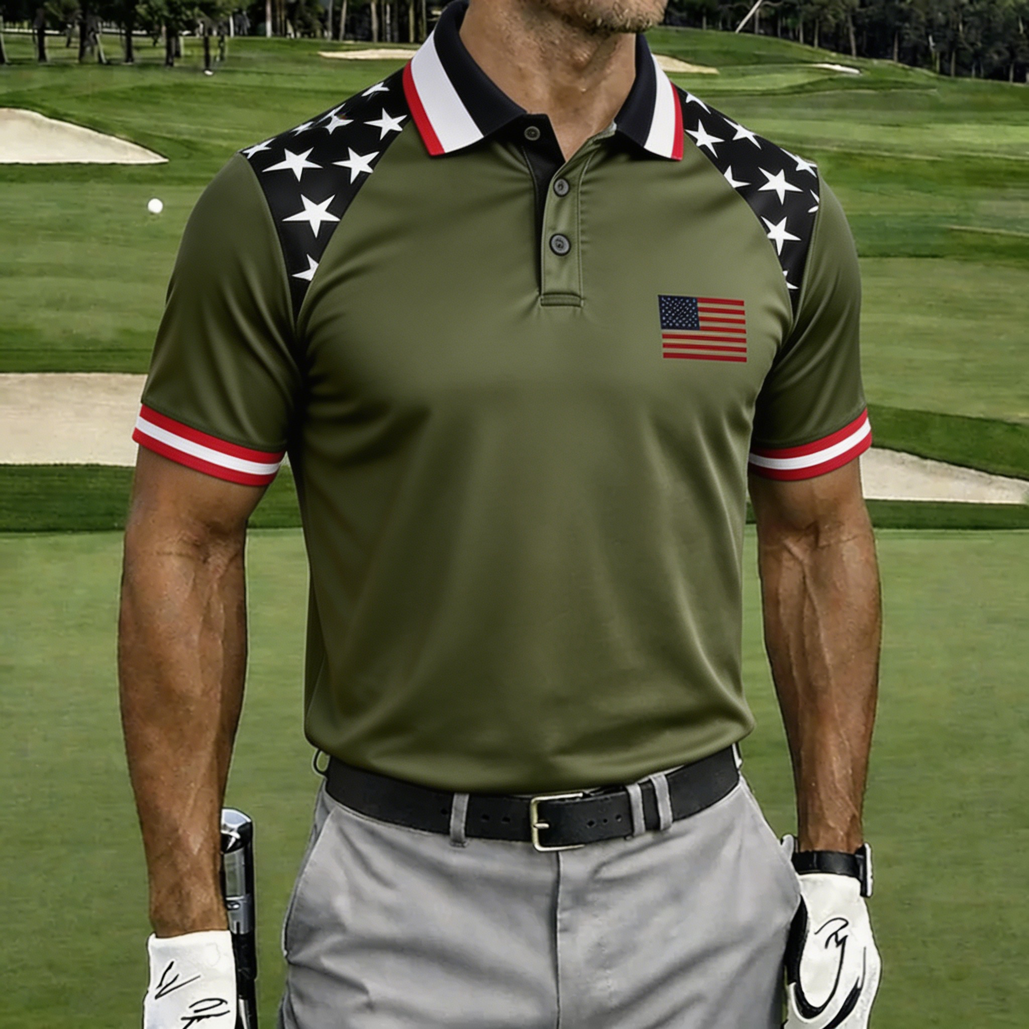 USA 250th Anniversary American Flag Golf Polo Shirt