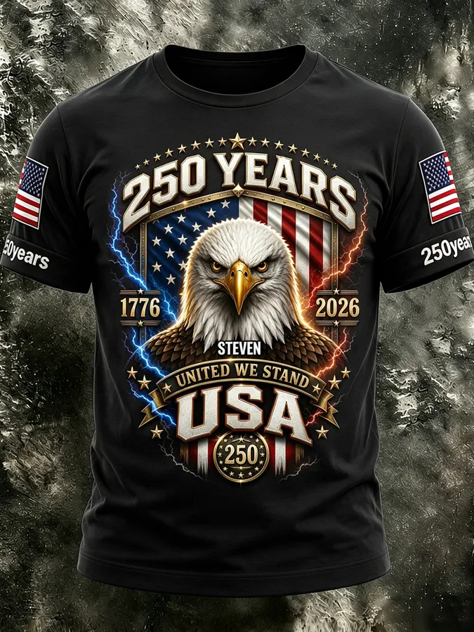 American Symbol Sleeve Flag Print Custom Name Casual Men Summer To