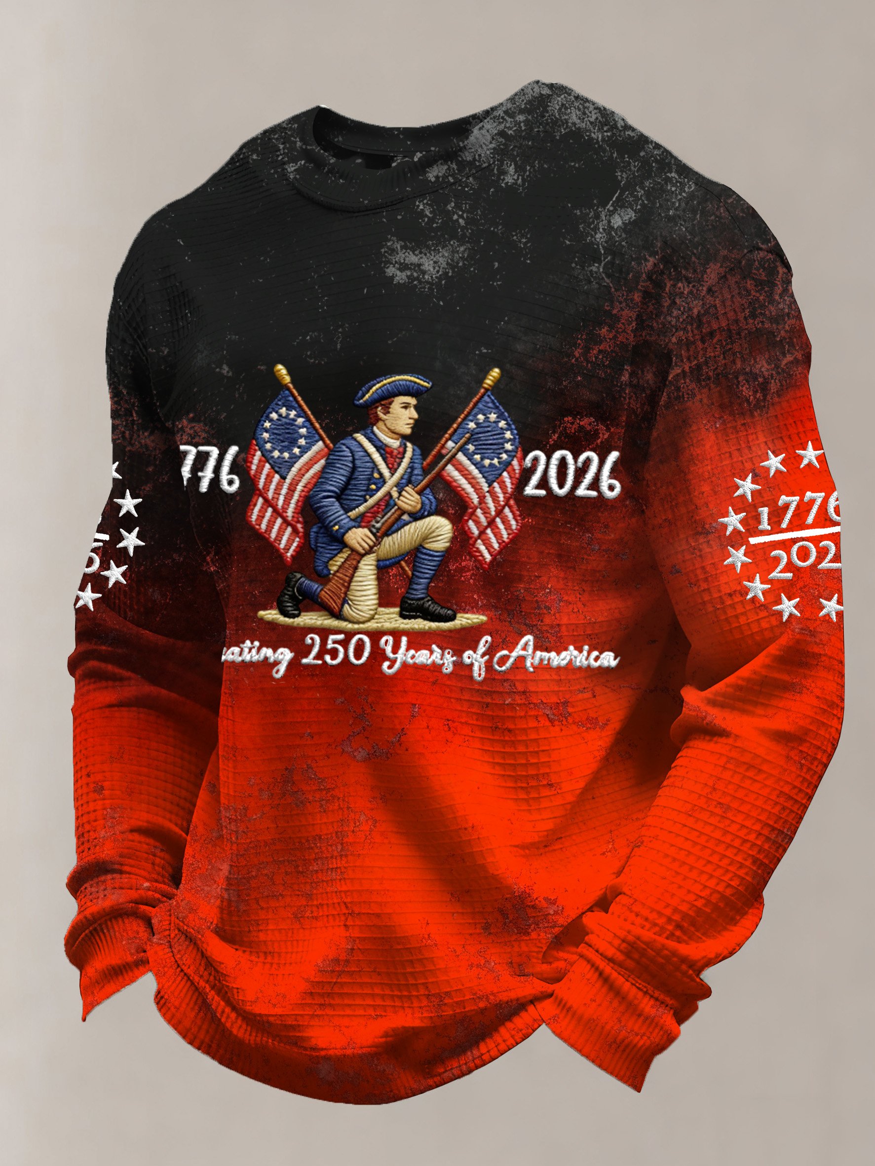 Men’s USA 250th Anniversary Waffle Knit Sweatshirt – 1776-2026 Patriotic Embroidered Pullover