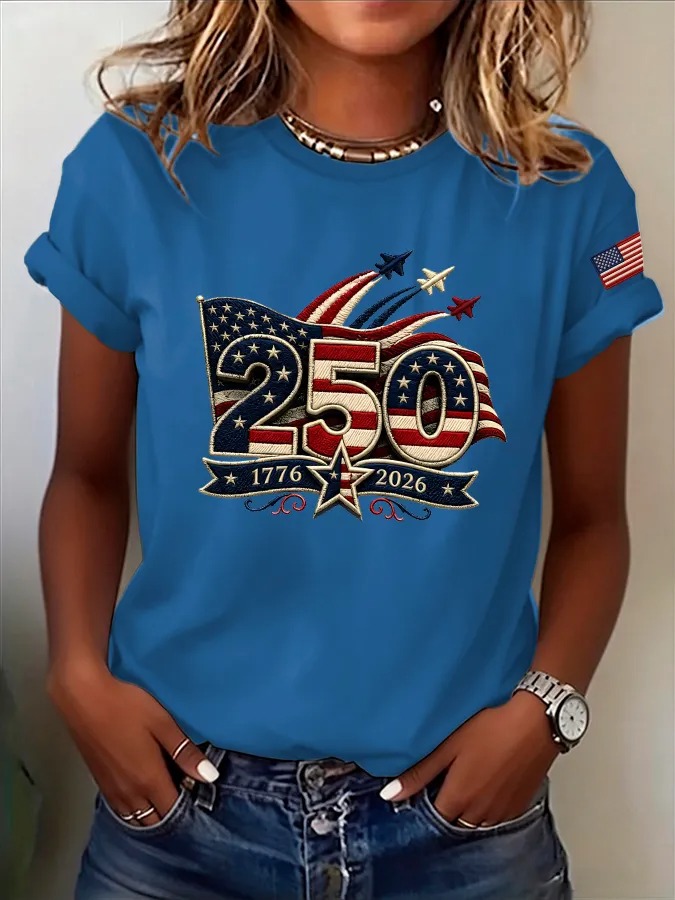 Women's USA 250th Anniversary "Stars & Stripes" Embroidered Style T-Shirt