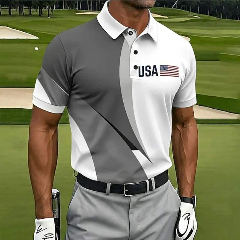 US 250th Anniversary Print Men's Golf Polo Shirt