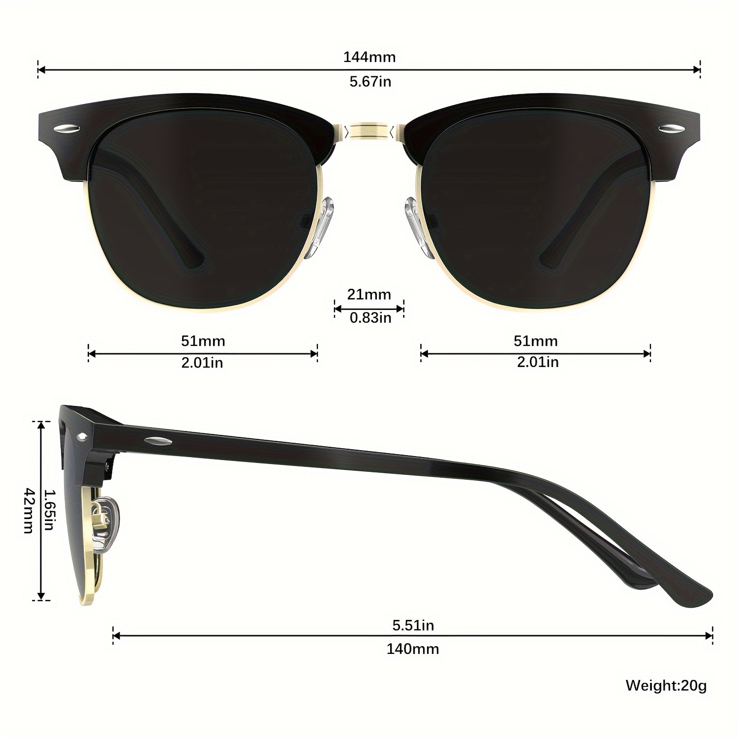 Classic Semi-Rimless Browline Sunglasses, Retro Polarized UV400 Protection Shades for Men and Women
