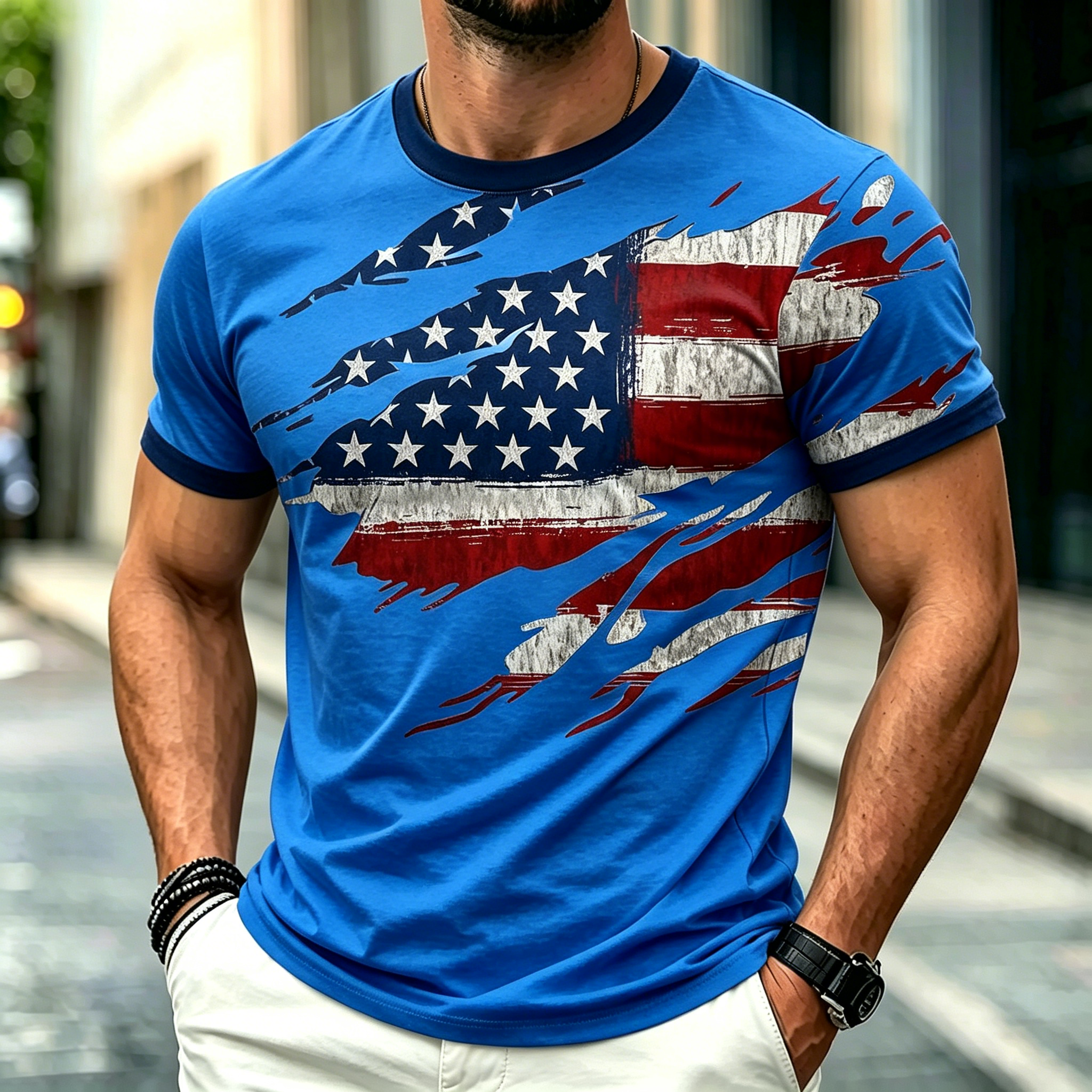 Patriotic American Flag Graphic Tee - Casual Summer Short Sleeve Shirt