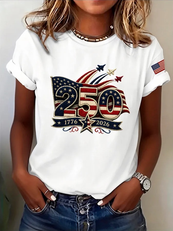 Women's USA 250th Anniversary "Stars & Stripes" Embroidered Style T-Shirt