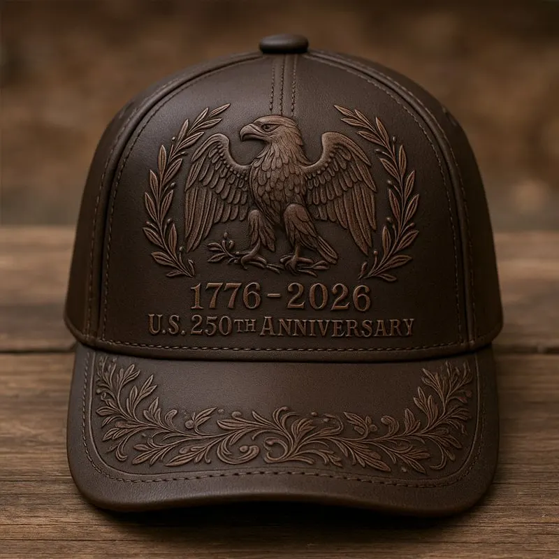 U.S. 250th Anniversary Embossed Leather Eagle Baseball Cap | 1776-2026 Patriotic Hat