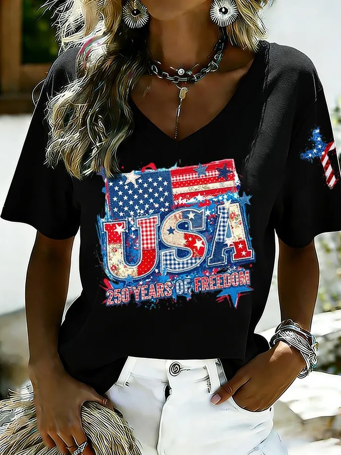 Women's USA 250th Anniversary "Years of Freedom" V-Neck T-Shirt