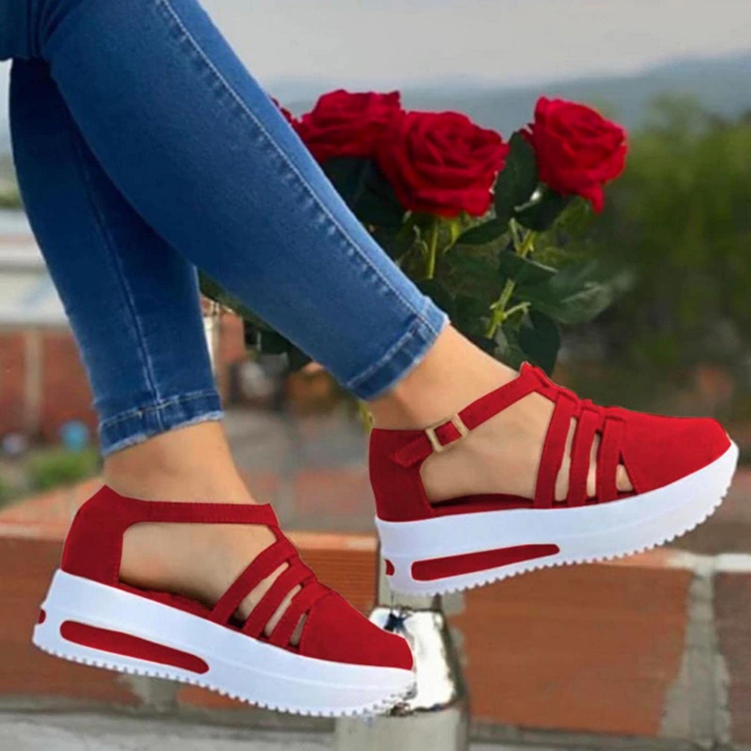 Grishay Women Sandals Casual Thick Bottom Comfortable Mid Heels Sandals