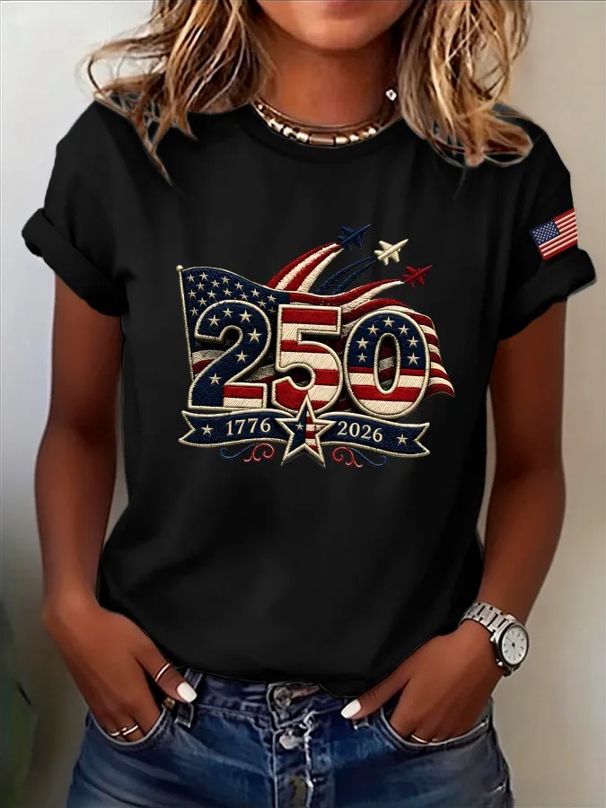 Women's USA 250th Anniversary "Stars & Stripes" Embroidered Style T-Shirt
