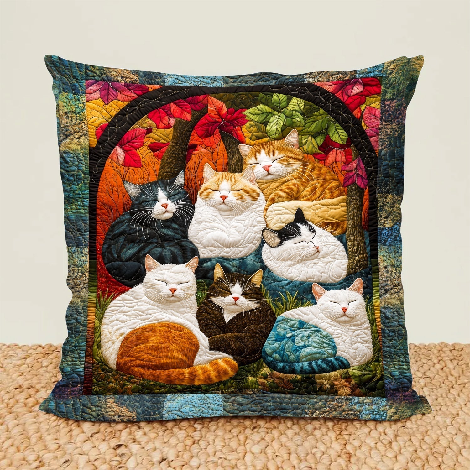 Adorable Cute Lazy Cat Floral Theme Quilted Pillow Case PFCNL02