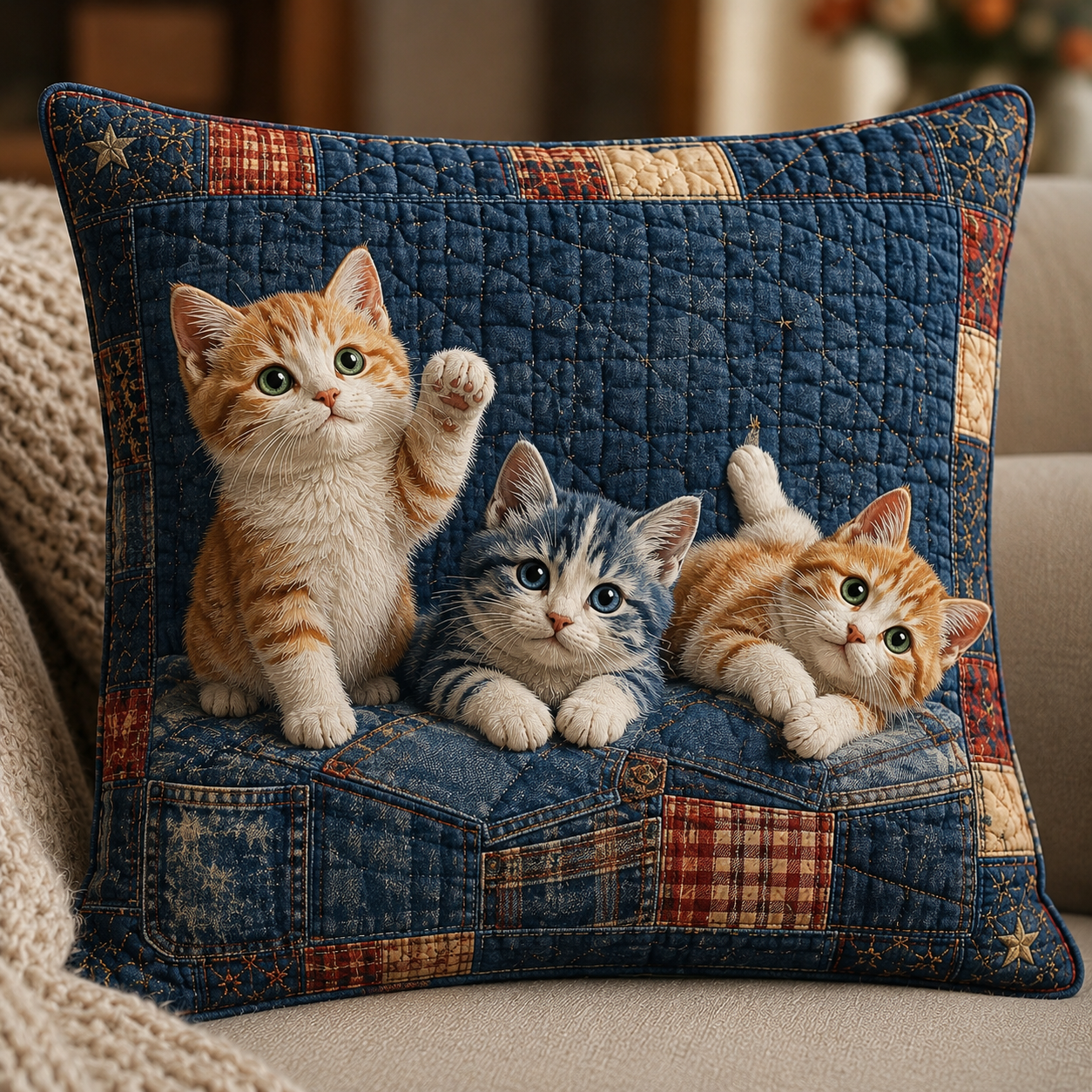 Cat Pockets Quilted Pillow Case GFTONT4069