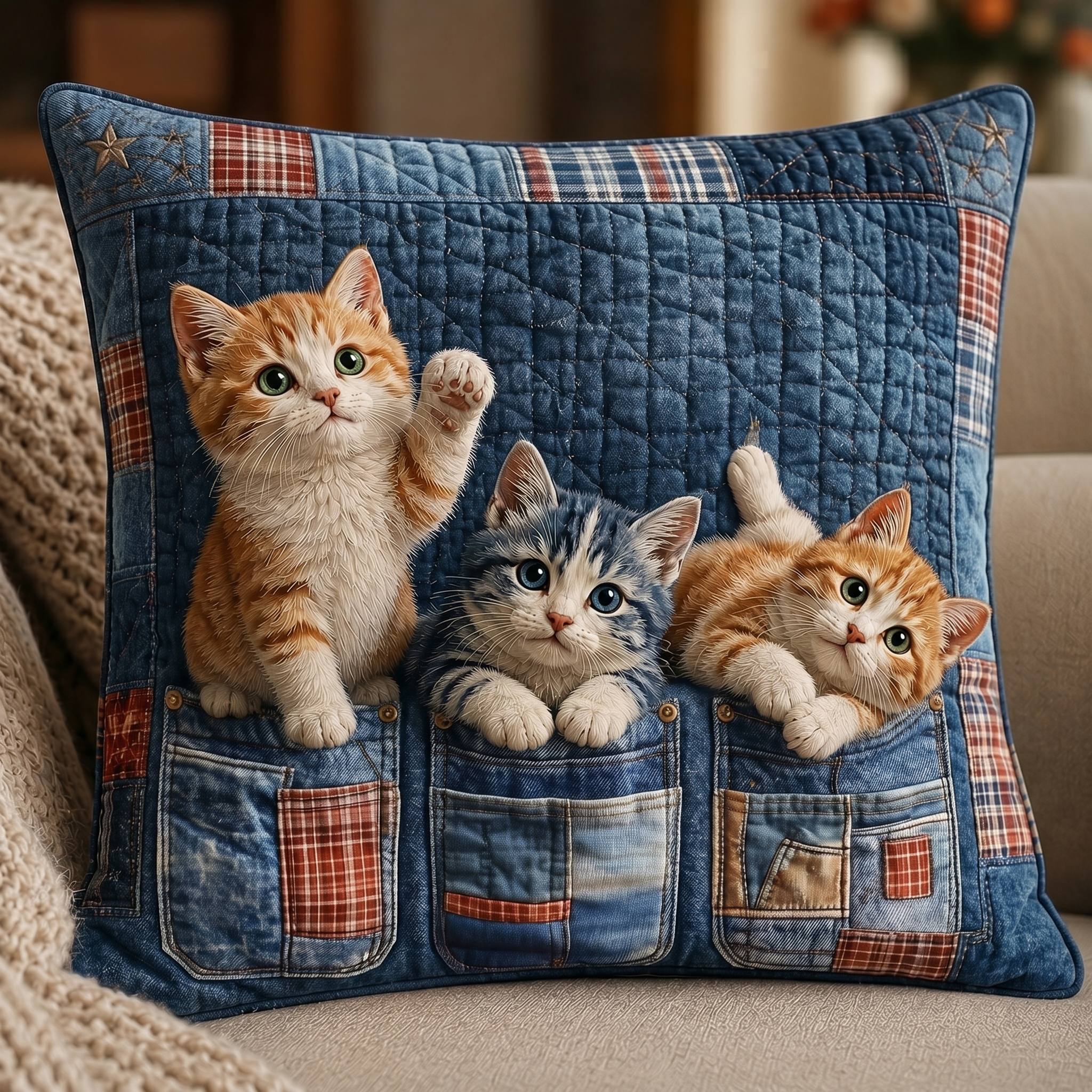 Cat Pockets Quilted Pillow Case GFTONT4069
