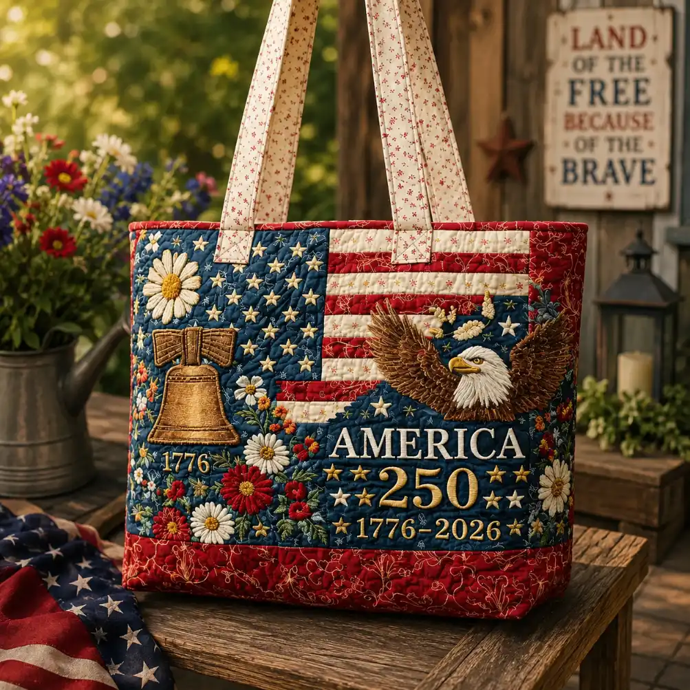 Patriotic Eagle Liberty Bell America 250 Quilted Tote Bag GFTOTP