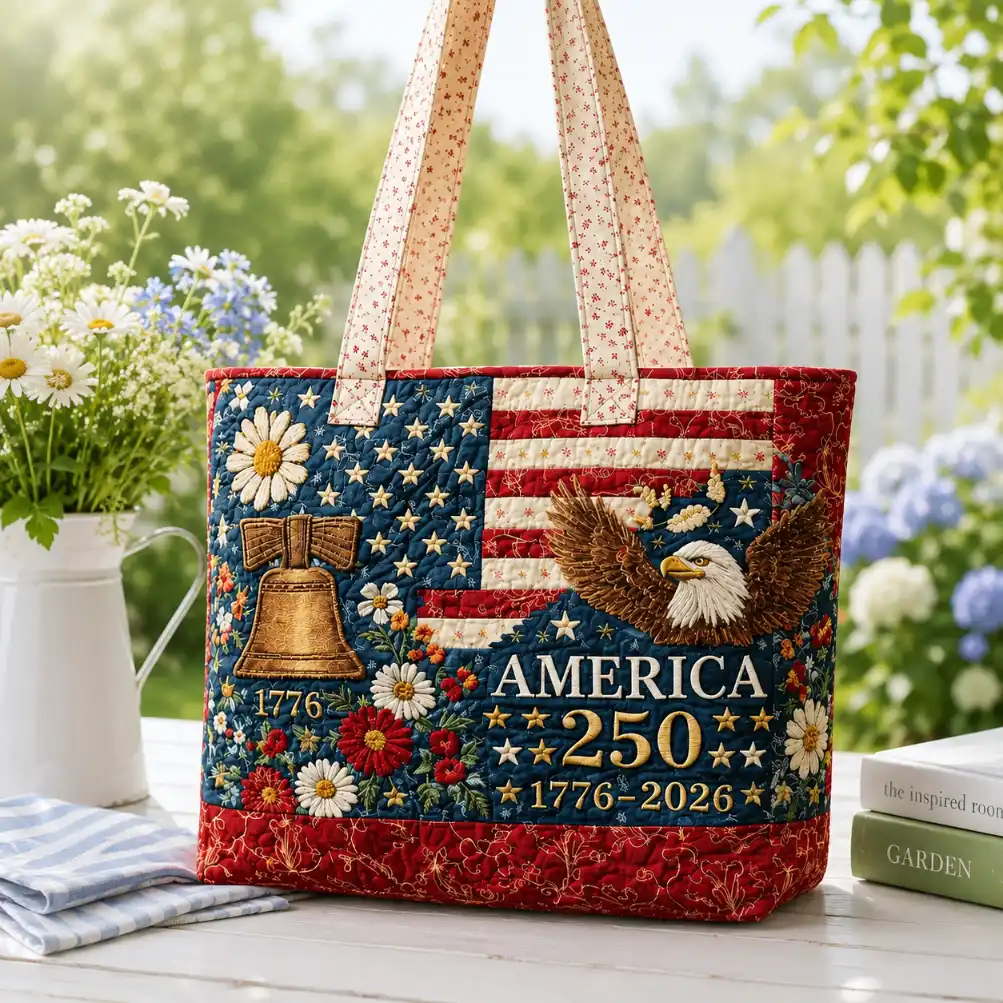 Patriotic Eagle Liberty Bell America 250 Quilted Tote Bag GFTOTP