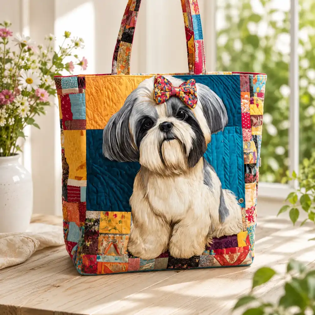 Shih Tzu Dog Patchwork Quilted Tote Bag GFTOTP