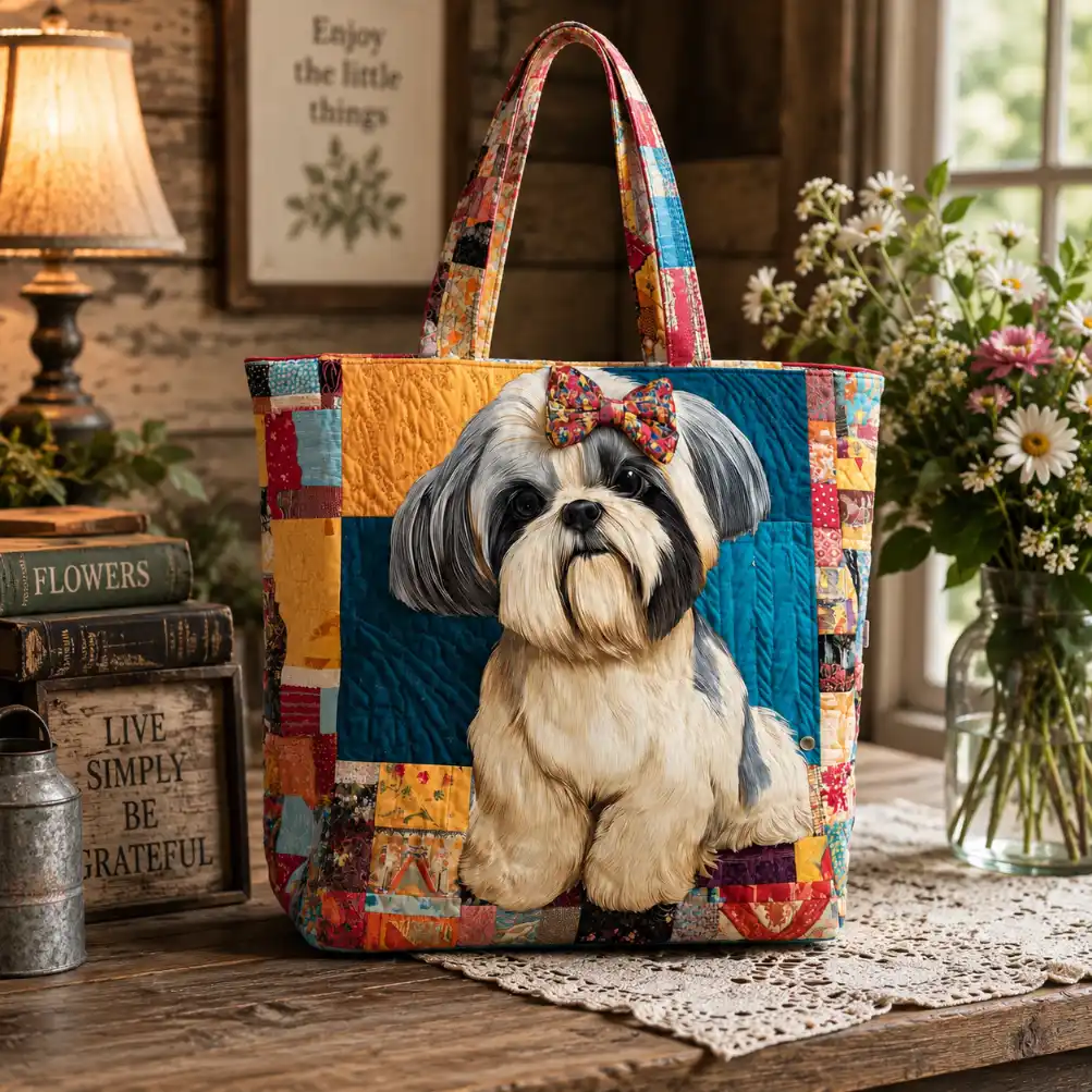 Shih Tzu Dog Patchwork Quilted Tote Bag GFTOTP