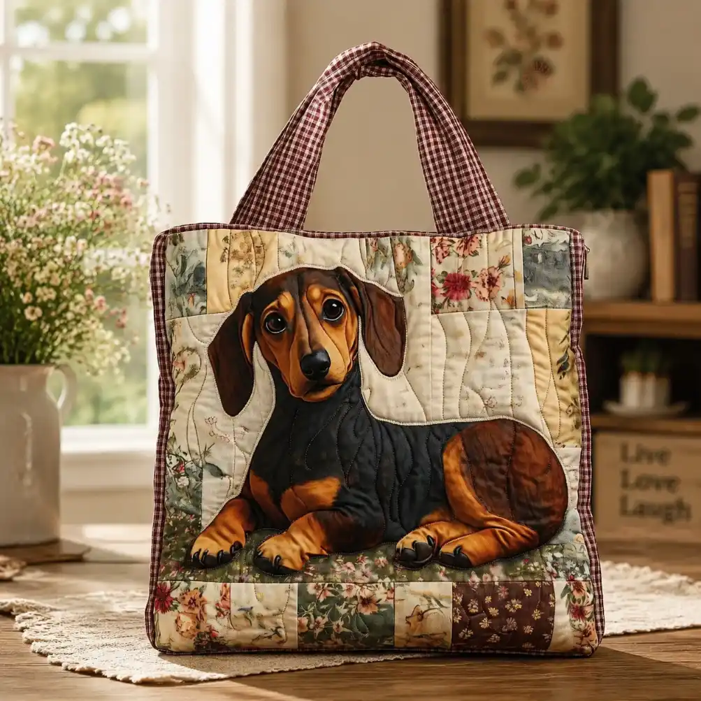 Vintage Floral Patchwork Dachshund Quilted Tote Bag GFTOTP16158