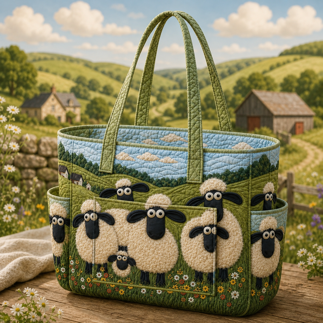 Sheep Heaven Multiple Pockets Quilted Tote Bag TP02