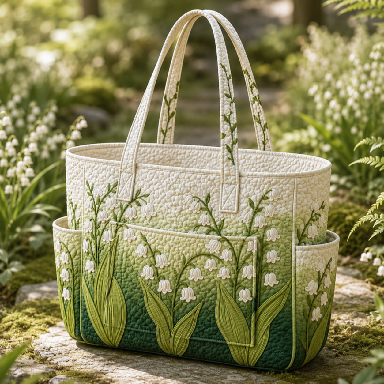 Lily of the Valley Multiple Pockets Quilted Tote Bag TP04