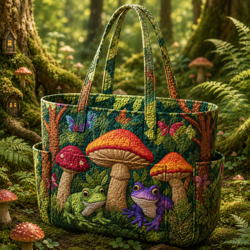 Mushroom Garden Multiple Pockets Quilted Tote Bag TP07