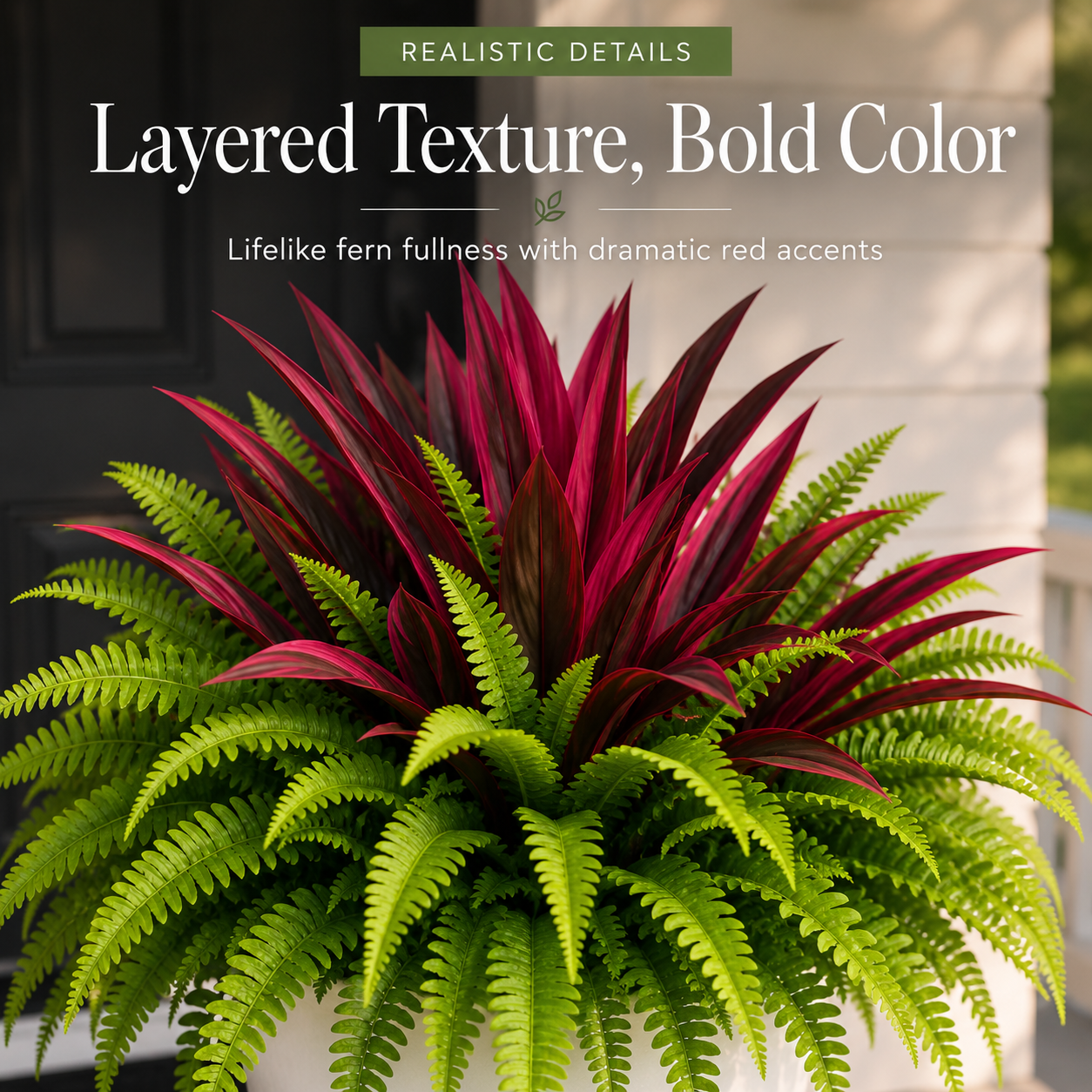 💥 BUY 1 GET 1 FREE (2 PCS) 🔥 UV-Resistant Artificial Fern & Red Dracaena Decorative Plants – Full, Lush & Fade-Resistant!