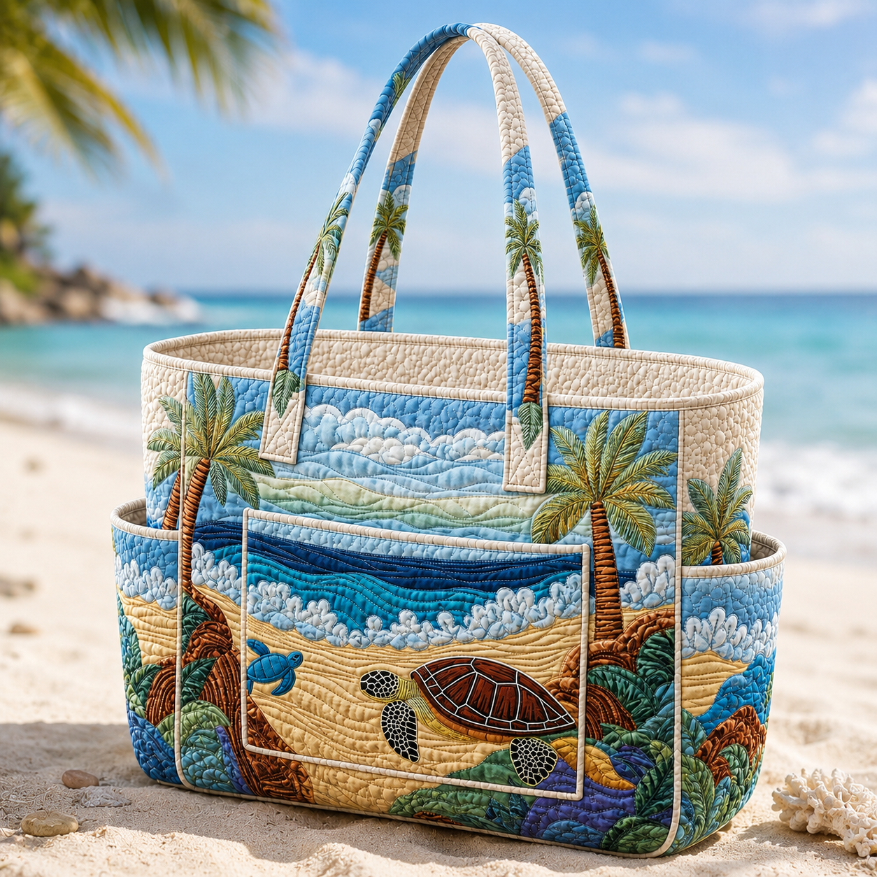 Sea Turtle Multiple Pockets Quilted Tote Bag TP72