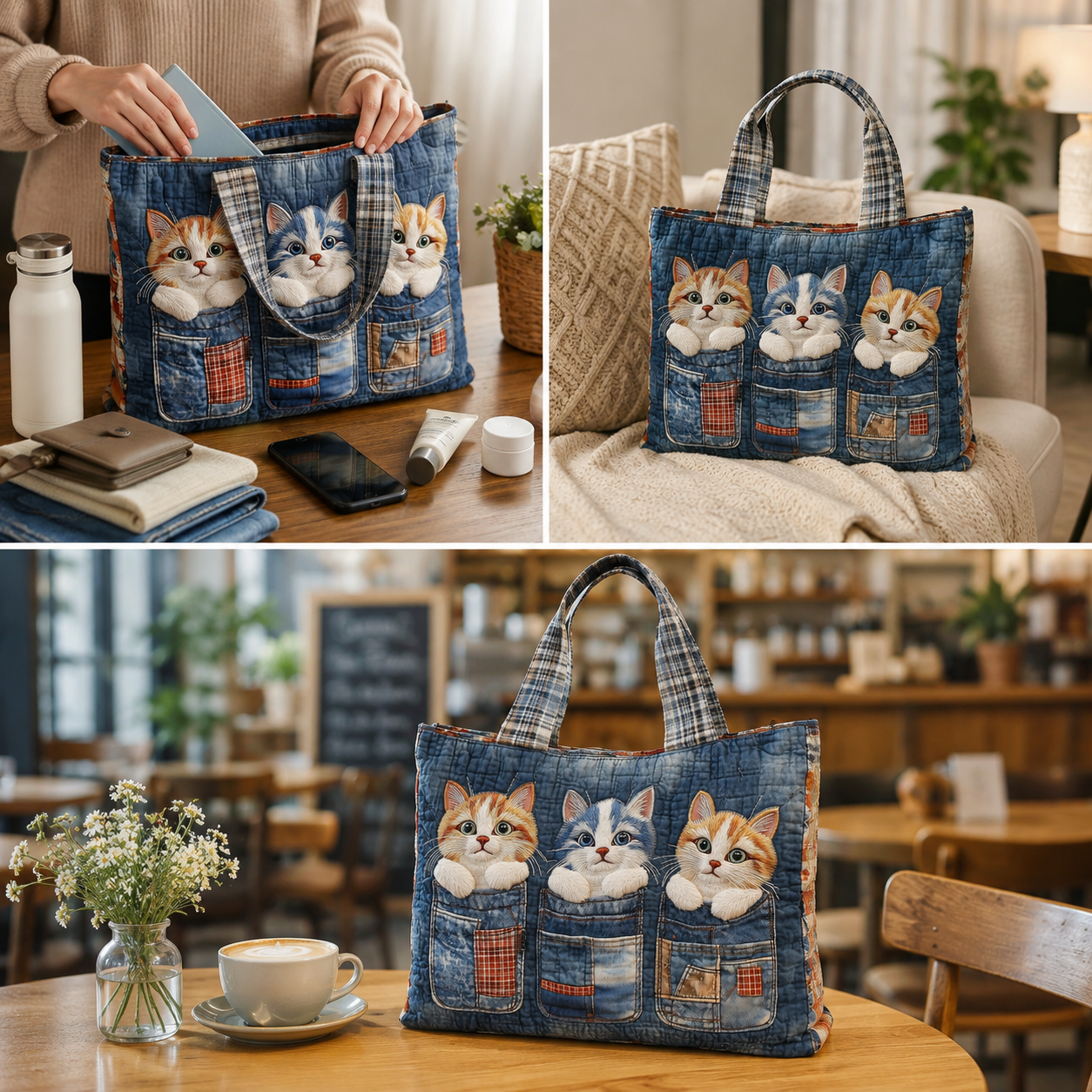 Cat Pockets Quilted Tote Bag GFTONT4069
