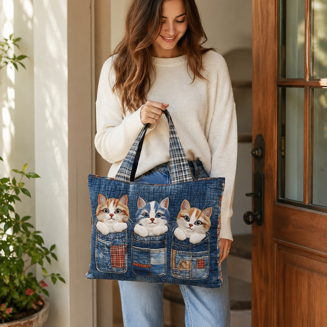 Cat Pockets Quilted Tote Bag GFTONT4069