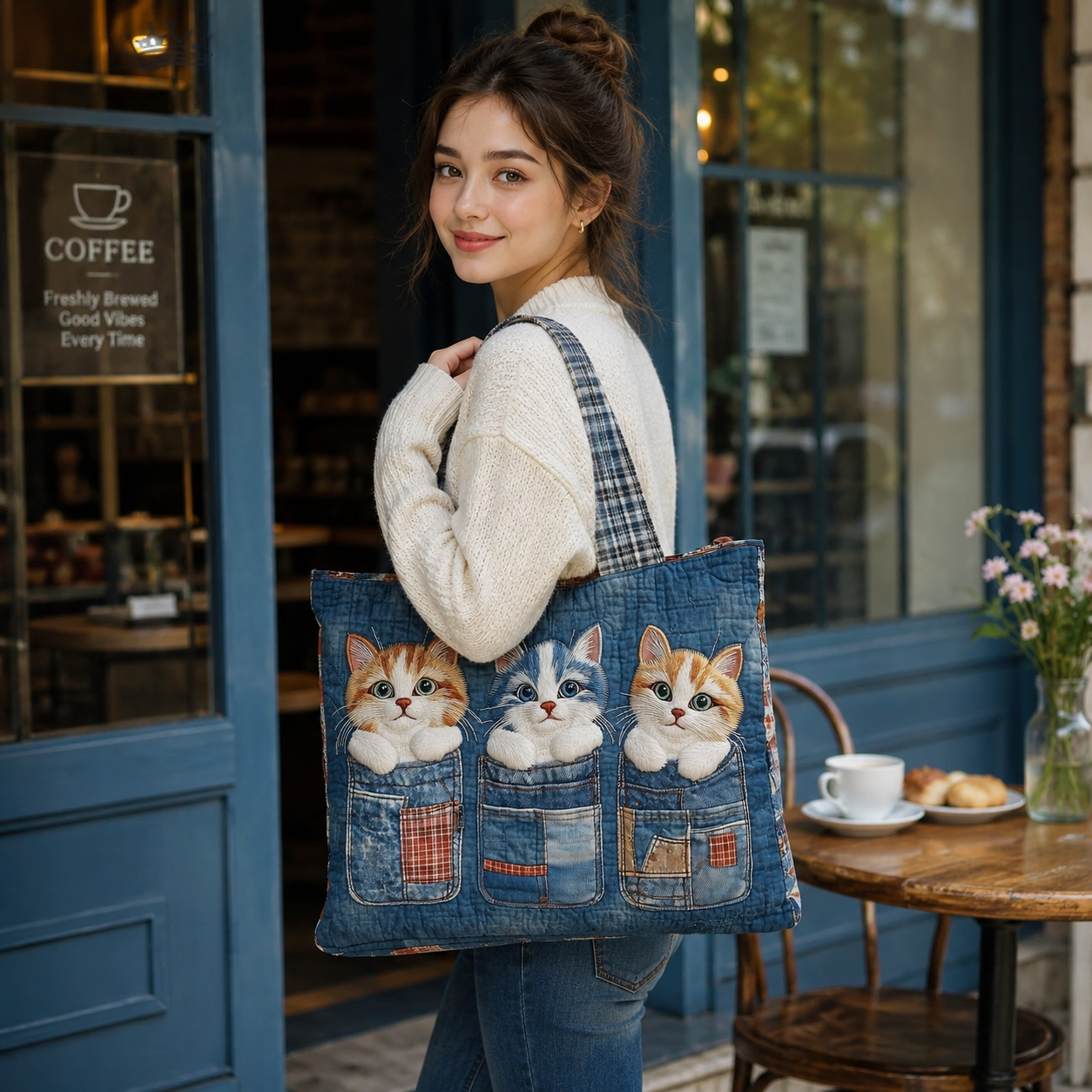 Cat Pockets Quilted Tote Bag GFTONT4069