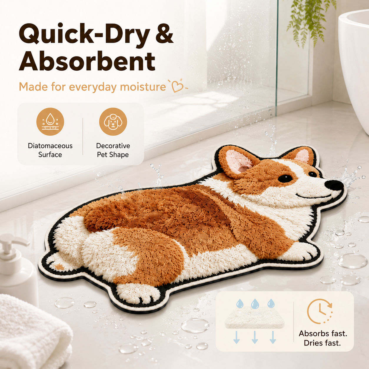Realistic Pet-Shaped Quick-Dry Diatomaceous Mat – Dog & Cat Floor Rug