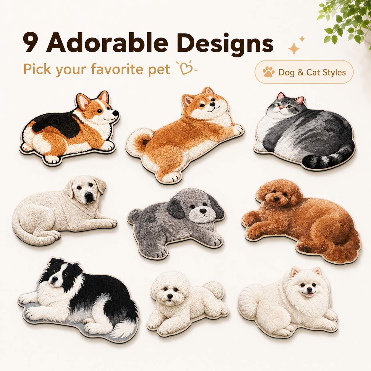 Realistic Pet-Shaped Quick-Dry Diatomaceous Mat – Dog & Cat Floor Rug