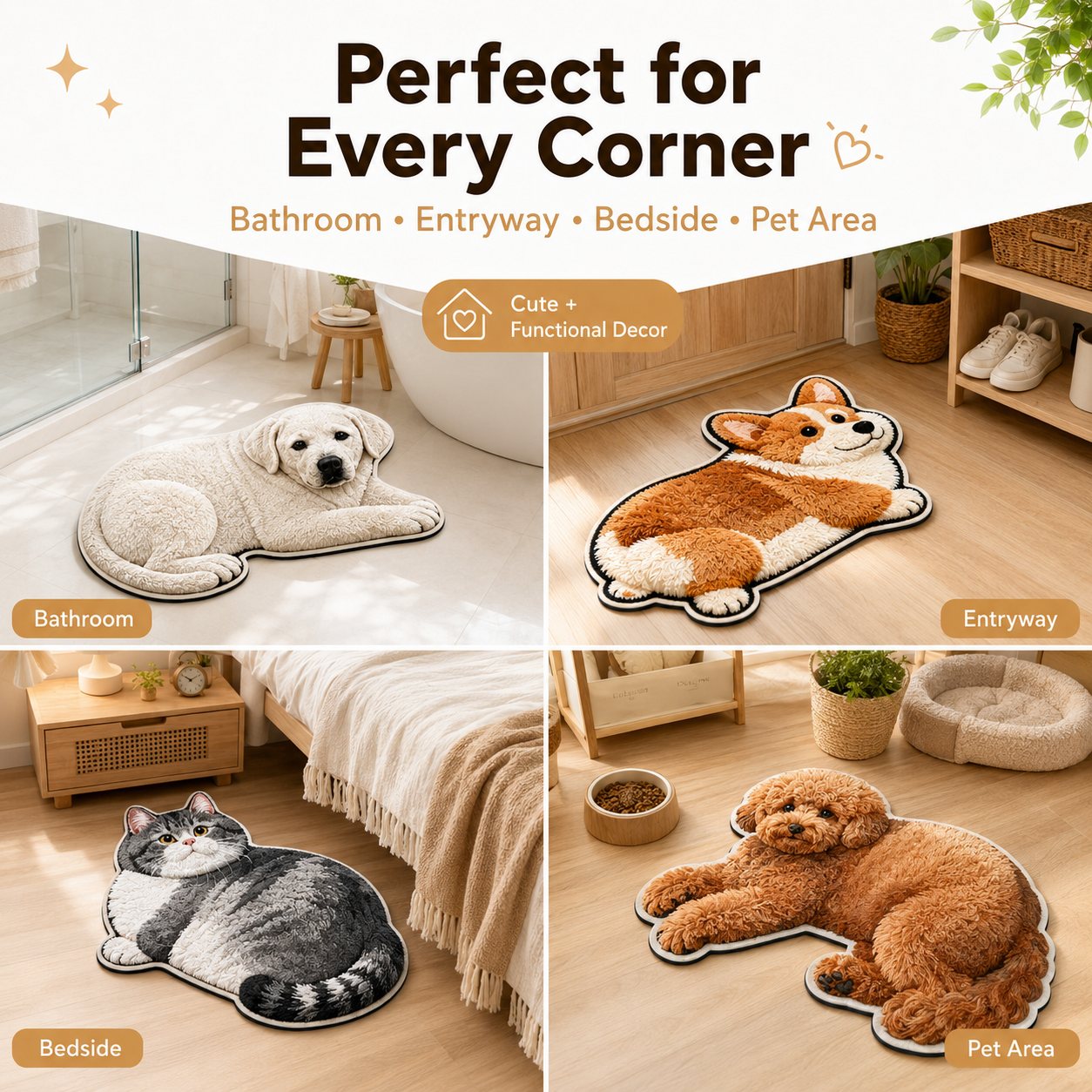 Realistic Pet-Shaped Quick-Dry Diatomaceous Mat – Dog & Cat Floor Rug