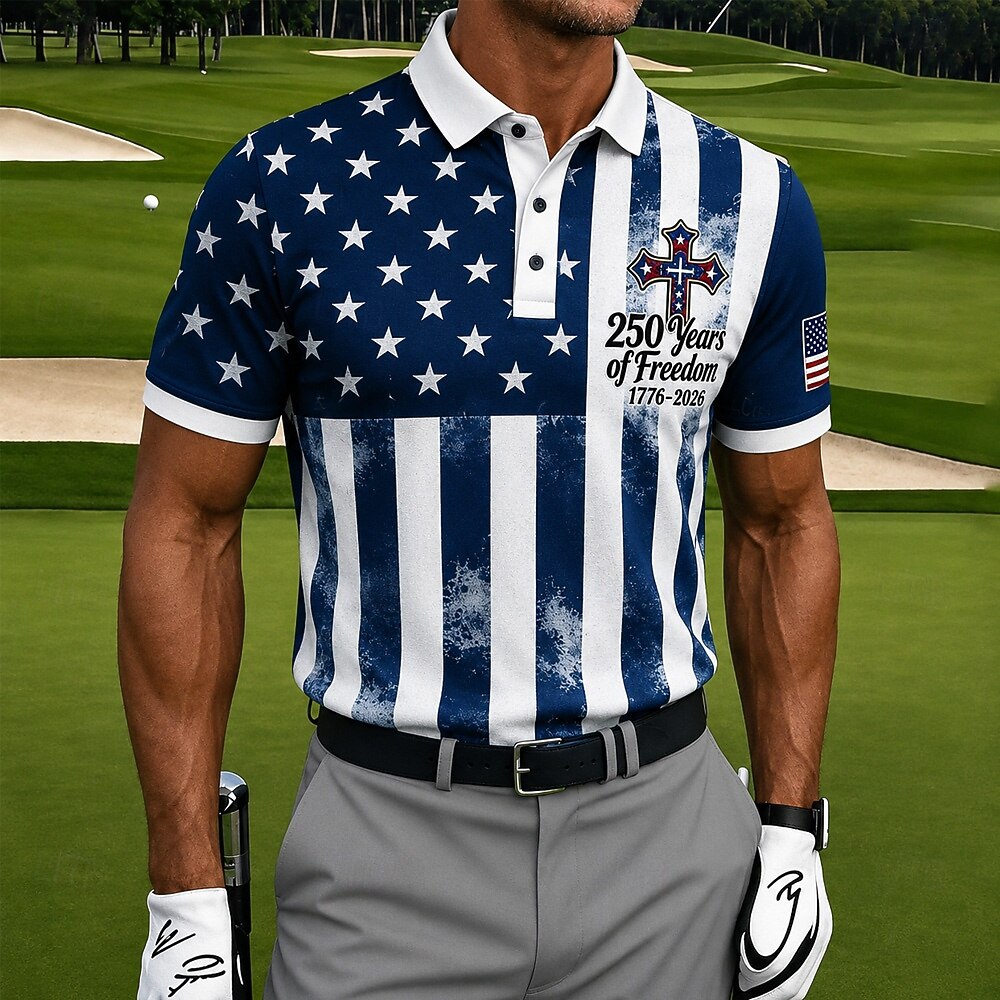 Men's Patriotic 250th Anniversary USA Flag Golf Polo – 1776–2026 Commemorative