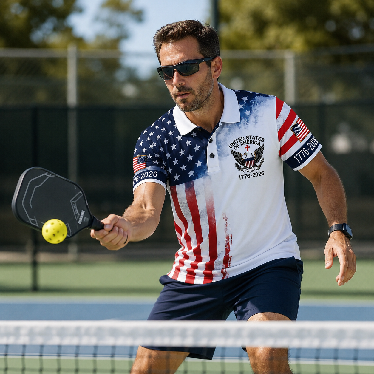 USA 250th Anniversary Golf Polo Shirt – Split Star & Stripe American Flag Print with Eagle Crest, Patriotic Quick Dry Short Sleeve Top