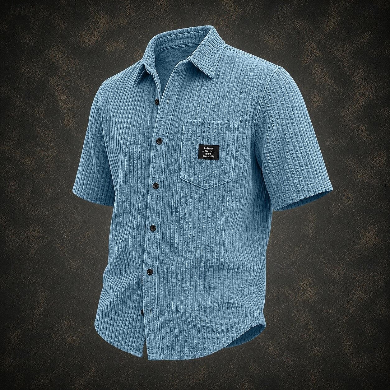 Men Shirt Casual Shirt Corduroy Shirt Button Up Shirt Black White Light Blue Short Sleeve Plain Shirt Collar Casual Daily Front Pocket Clothing Apparel Elegant Fashion Casual