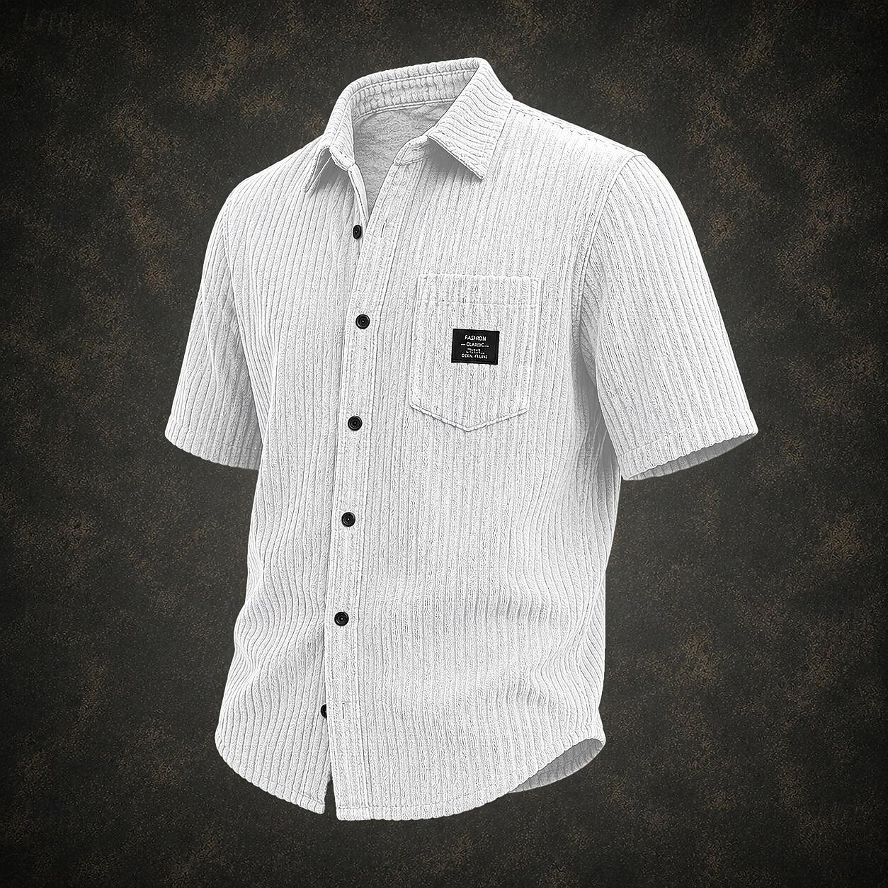 Men Shirt Casual Shirt Corduroy Shirt Button Up Shirt Black White Light Blue Short Sleeve Plain Shirt Collar Casual Daily Front Pocket Clothing Apparel Elegant Fashion Casual