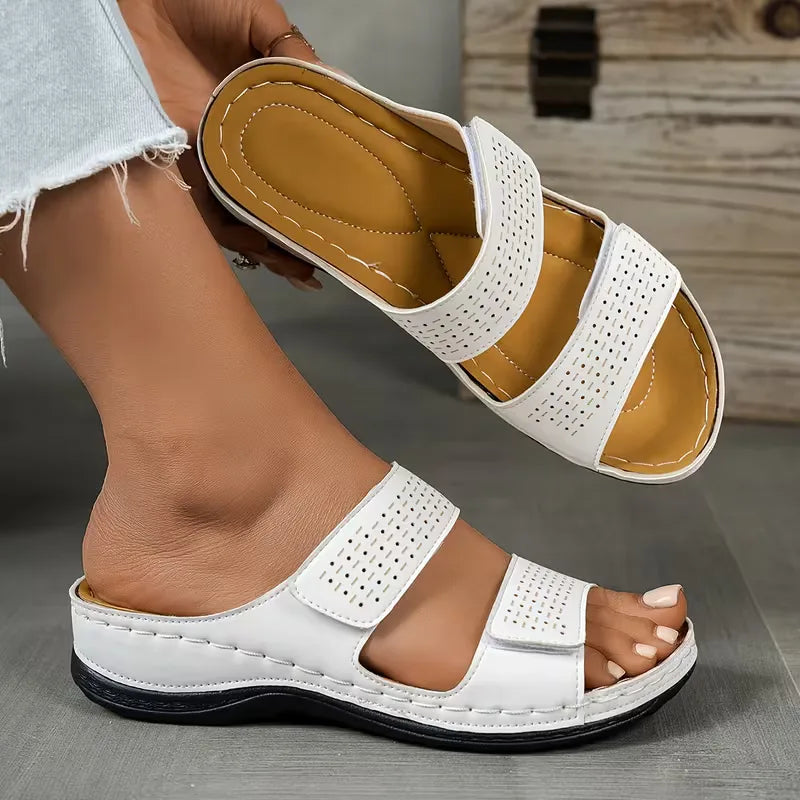Orthopedic Sandals for Women with Double Strap and Cushioned Wedge Sole