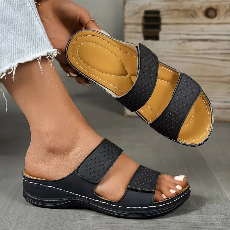 Orthopedic Sandals for Women with Double Strap and Cushioned Wedge Sole