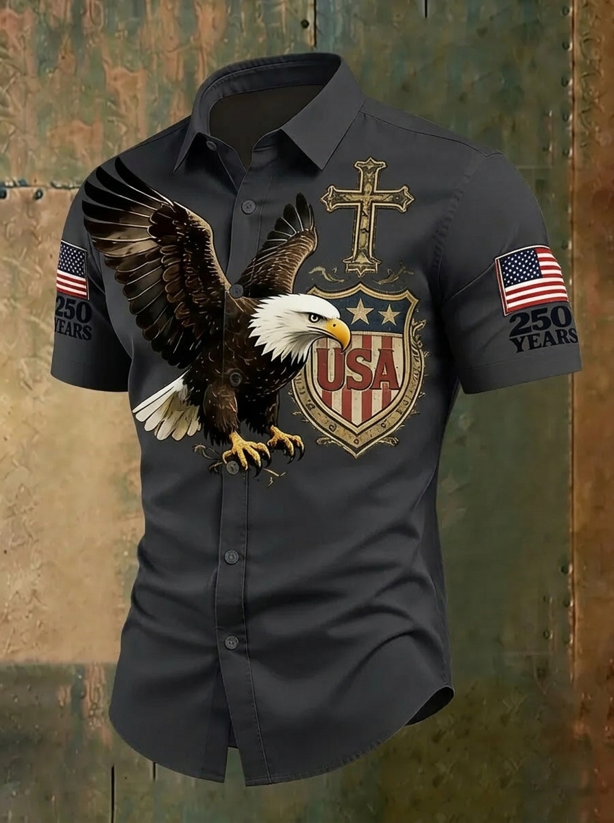 Men's 250th Anniversary National Flag Print Casual Short Sleeve T-Shirt for Summer
