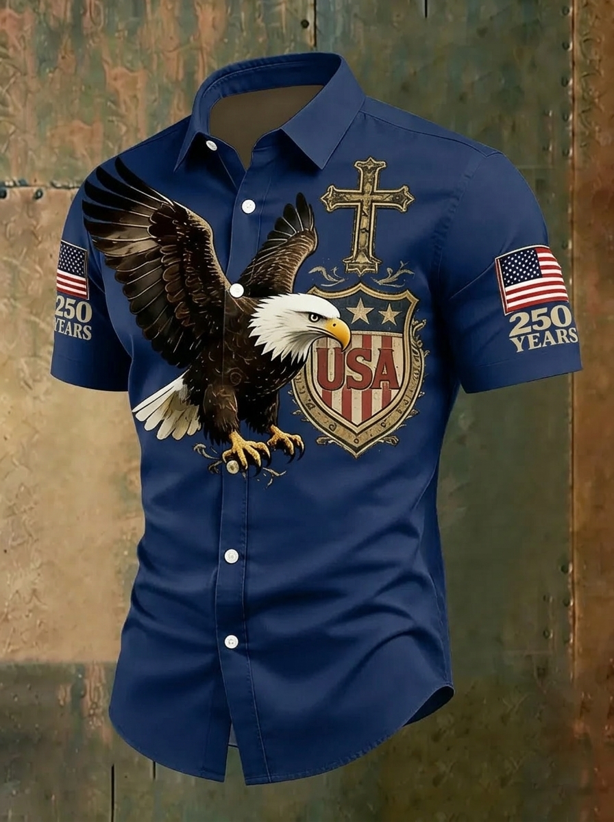 Men's 250th Anniversary National Flag Print Casual Short Sleeve T-Shirt for Summer