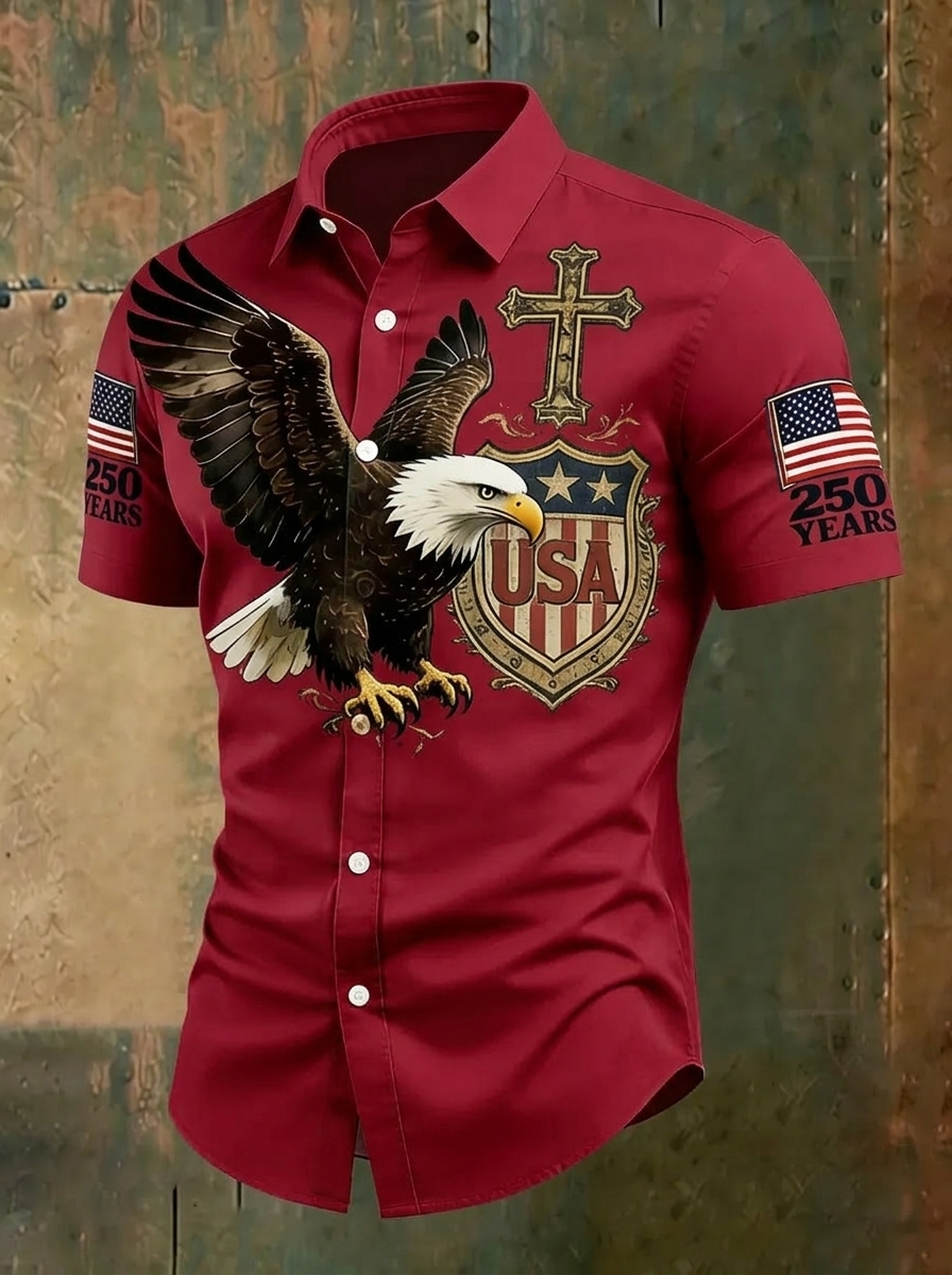 Men's 250th Anniversary National Flag Print Casual Short Sleeve T-Shirt for Summer