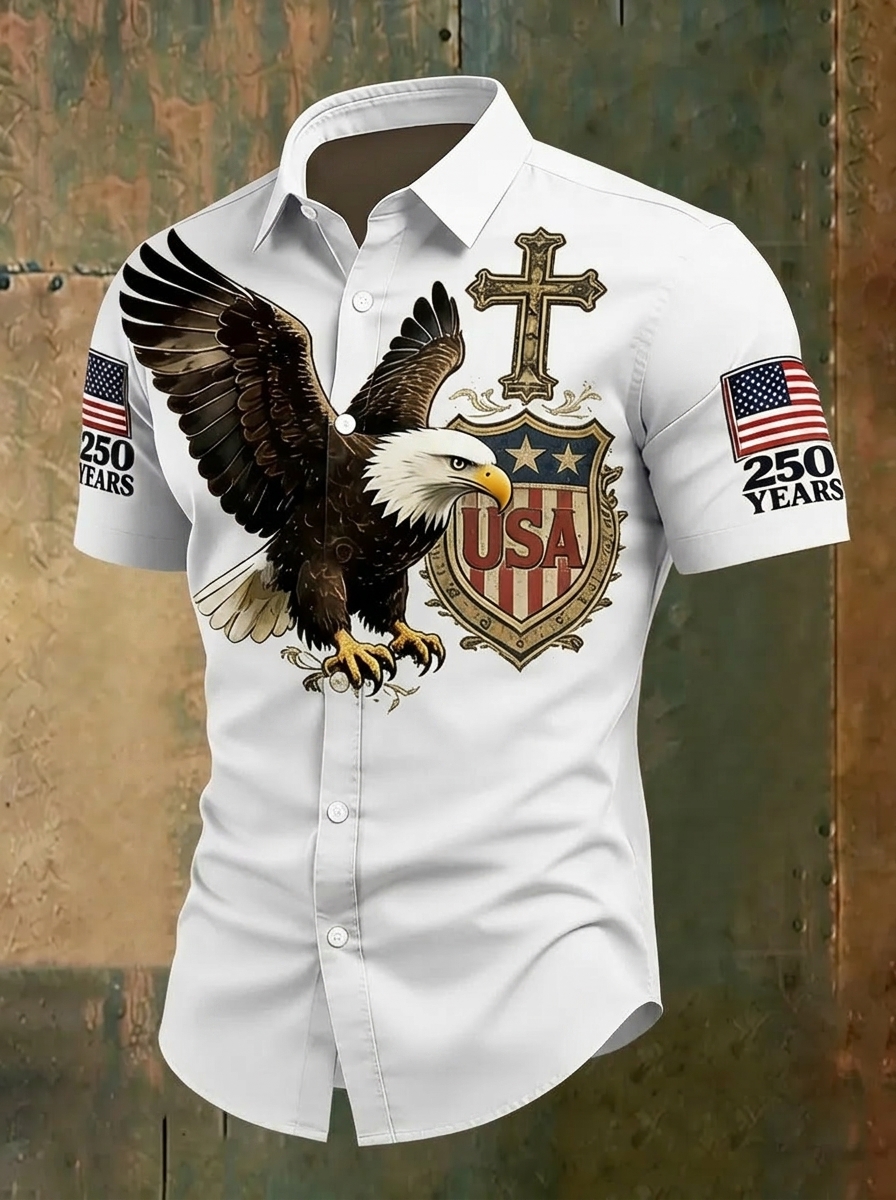 Men's 250th Anniversary of Independence American Flag Cross Patriotic Shirt