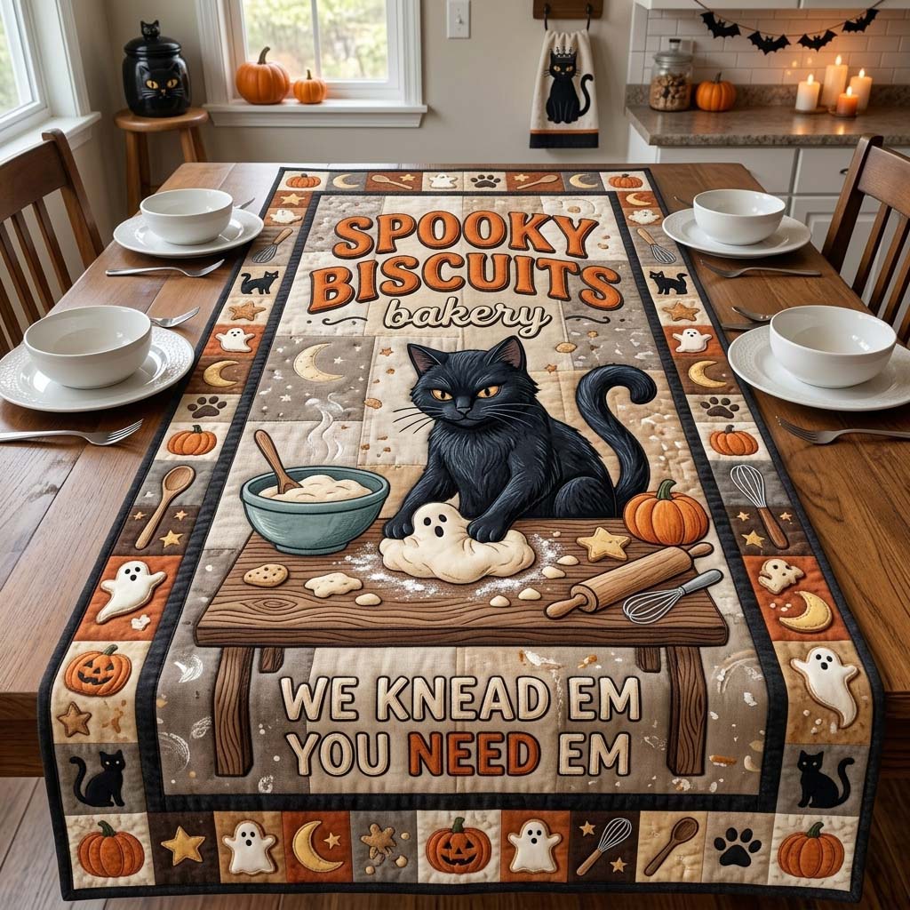 Spooky Biscuit Cat Quilted Table Runner GDTONTD1334