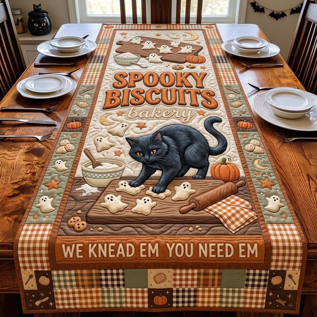 Biscuit Witch Cat Quilted Table Runner GDTONTD1337