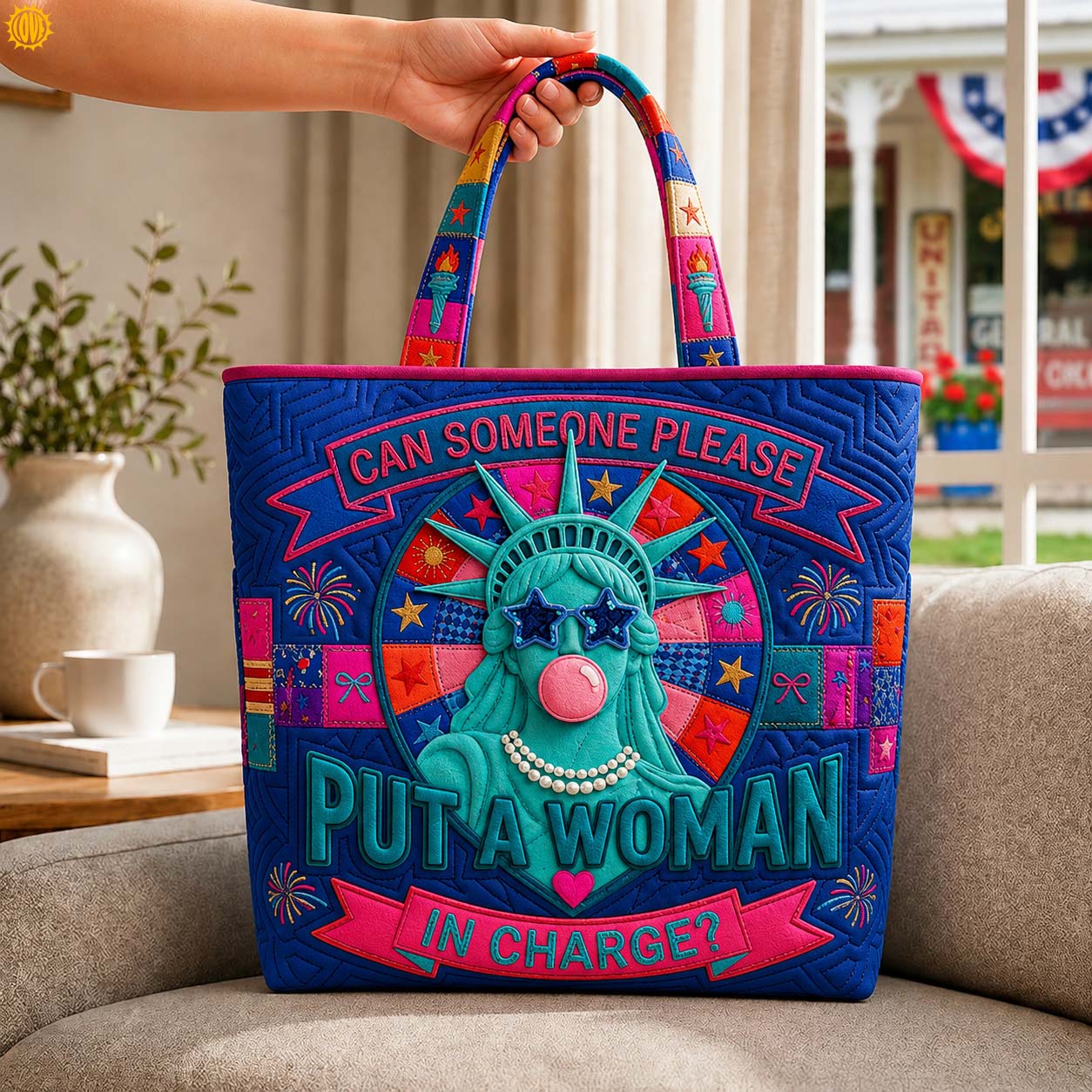 Turquoise Rebel Quilted Tote Bag GDTONTD710