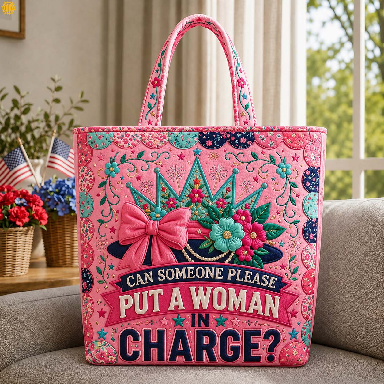 Pink Crown Quilted Tote Bag GDTONTD712