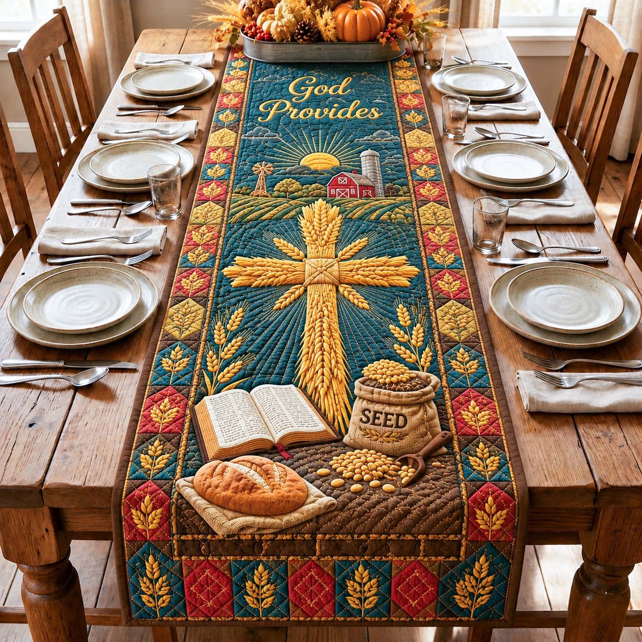Golden Harvest Quilted Table Runner GDTONTD718