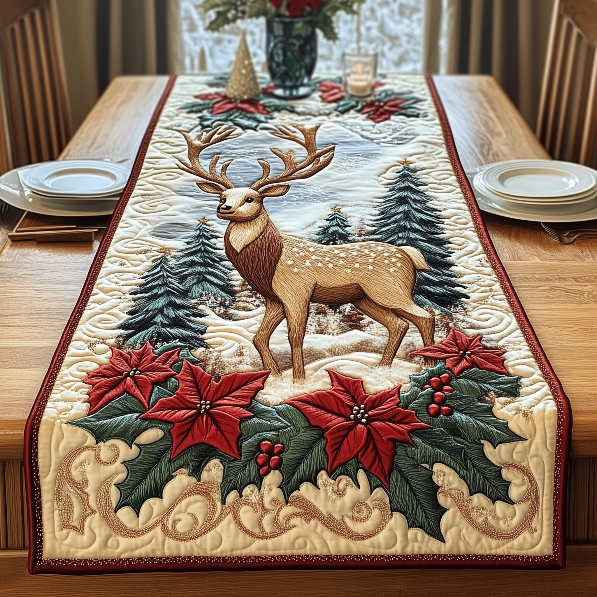 Christmas Deer Quilted Table Runner GFTOAB1669